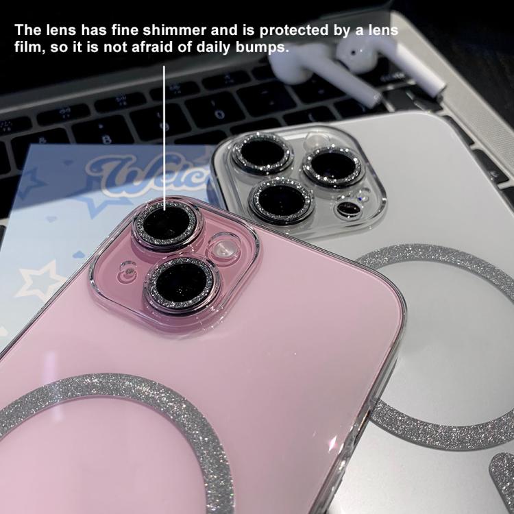 Funda para Teléfono con Anillo Magnético Purpurina y Magsafe para iPhone 14 (Transparente)