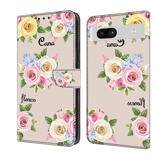 Funda de Cuero pintada a mano para Google Pixel 7 con Flores de Colores