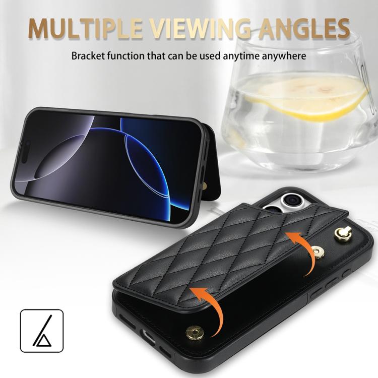 Estuche para Teléfono Rombal iPhone 15 Pro Max Ranuras Tarjetas Hebilla Doble (Negro)