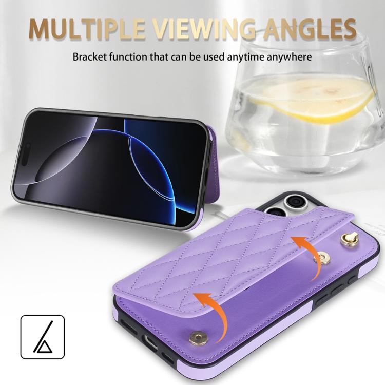 Estuche para Teléfono Rombal iPhone 15 Pro Max con Ranuras para Tarjetas y Cordón (Morado)
