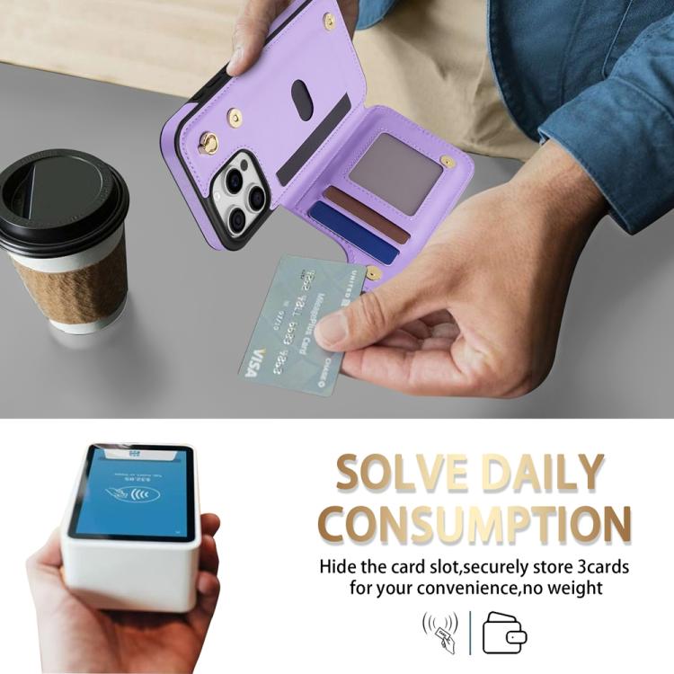 Estuche para Teléfono Rombal iPhone 15 Pro Max con Ranuras para Tarjetas y Cordón (Morado)