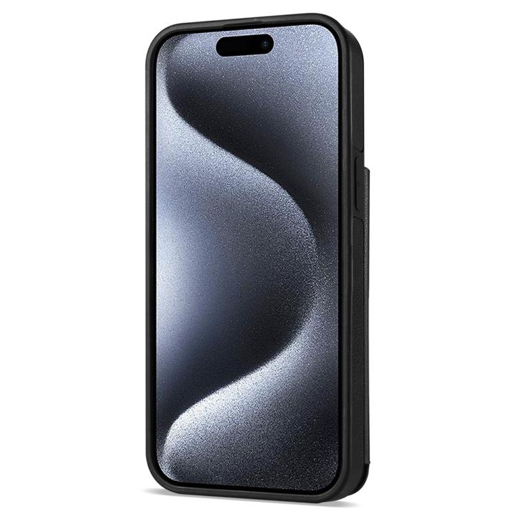 Estuche para Teléfono iPhone 15 Plus con Ranuras para Tarjetas y Hebilla Doble Rombal (Negro)