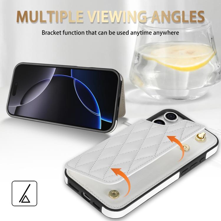 Estuche para Teléfono Rombal para iPhone 14 Pro Max con Ranuras para Tarjetas y Cordón (Blanco)