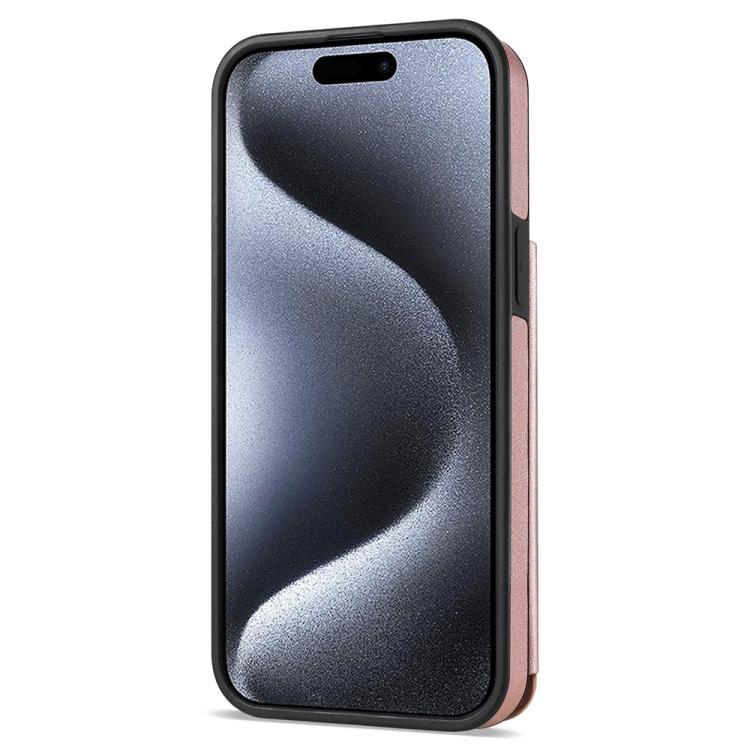 Funda para Teléfono iPhone 13/14 con Ranuras para Tarjetas y Hebilla Doble Rombal con Cordón (Oro Rosa)