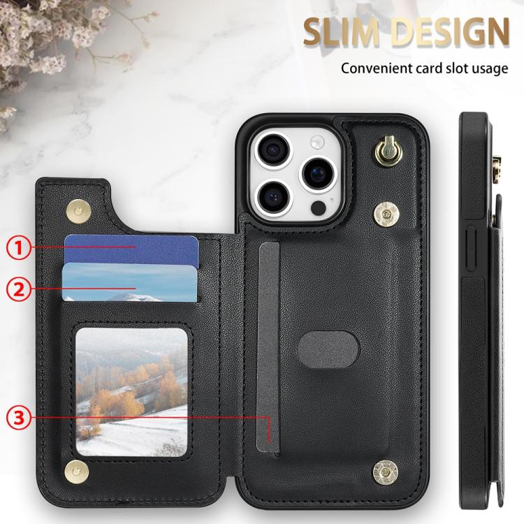 Estuche para Teléfono iPhone 11 Pro Max con Ranuras para Tarjetas y Hebilla Doble Rombal con Cordón (Negro)