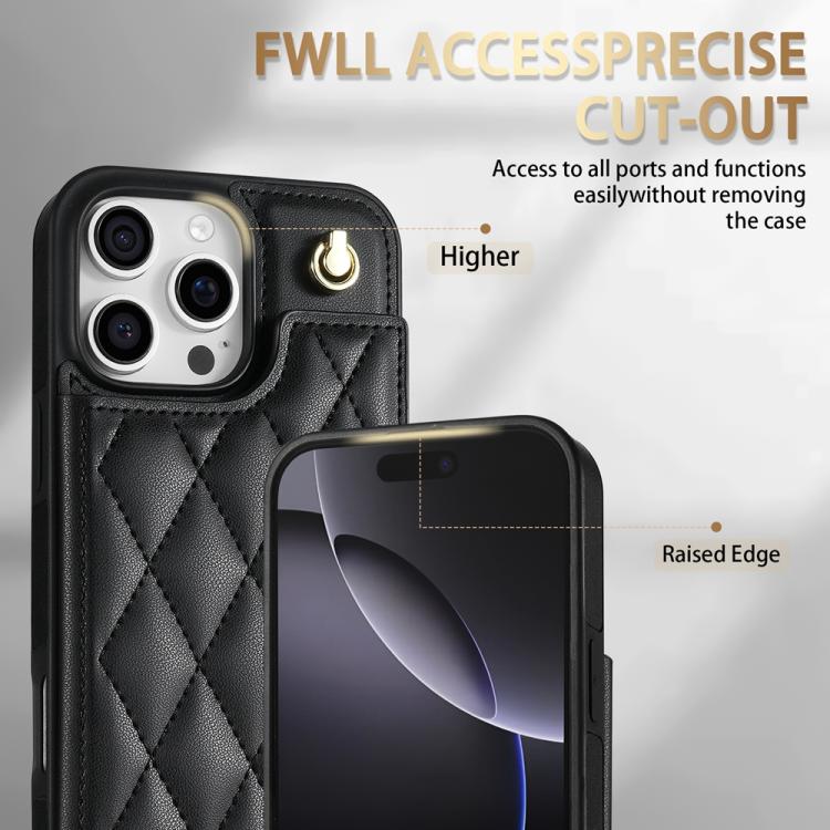 Estuche para Teléfono iPhone 11 Pro Max con Ranuras para Tarjetas y Hebilla Doble Rombal con Cordón (Negro)