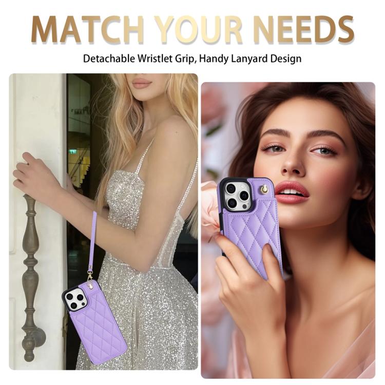 Estuche para Teléfono iPhone 11 Pro Max con Ranuras para Tarjetas y Hebilla Doble Rombal con Cordón (Morado)