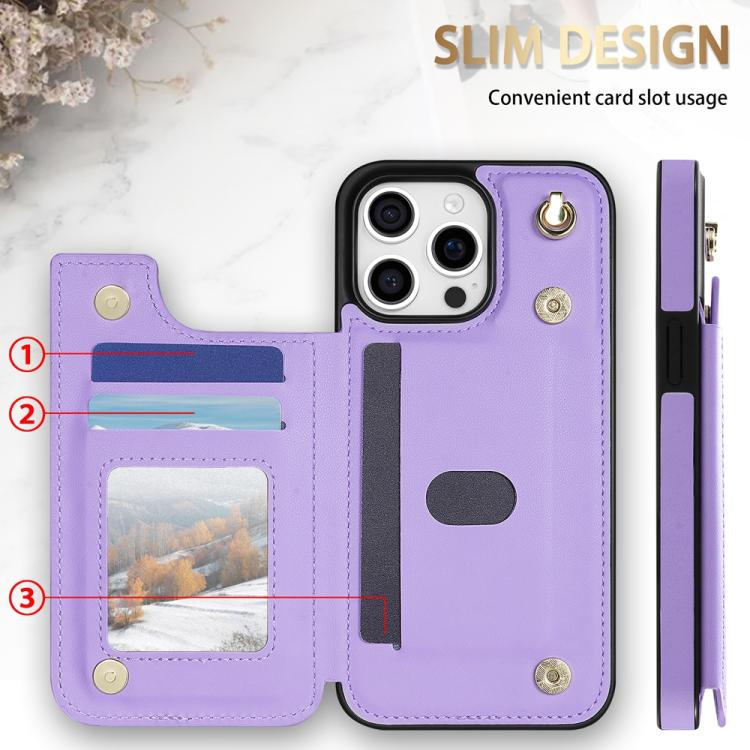 Estuche para Teléfono iPhone 11 Pro Ranuras para Tarjetas Hebilla Doble Cordón (Morado)