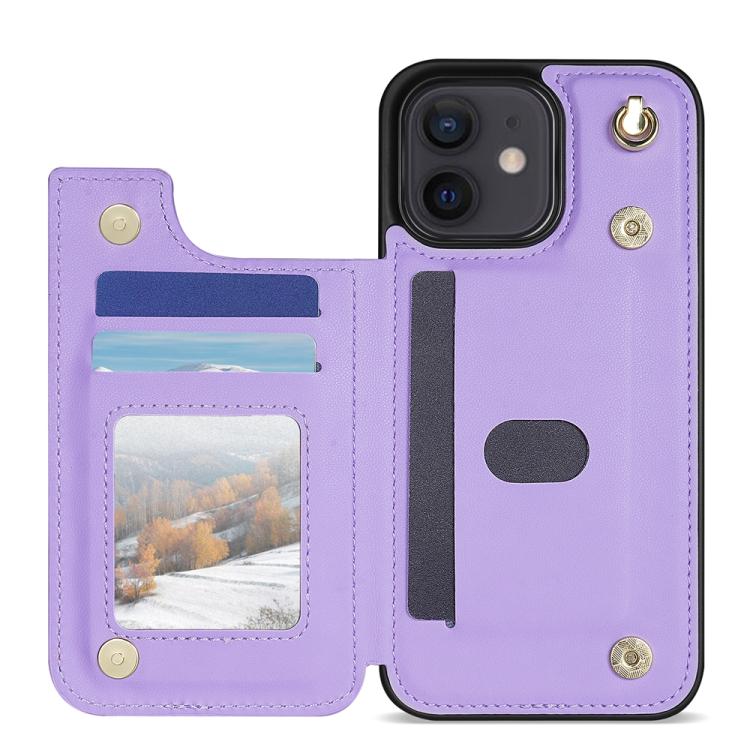 Estuche para Teléfono Rombal iPhone 11 con Ranuras para Tarjetas y Cordón (Morado)