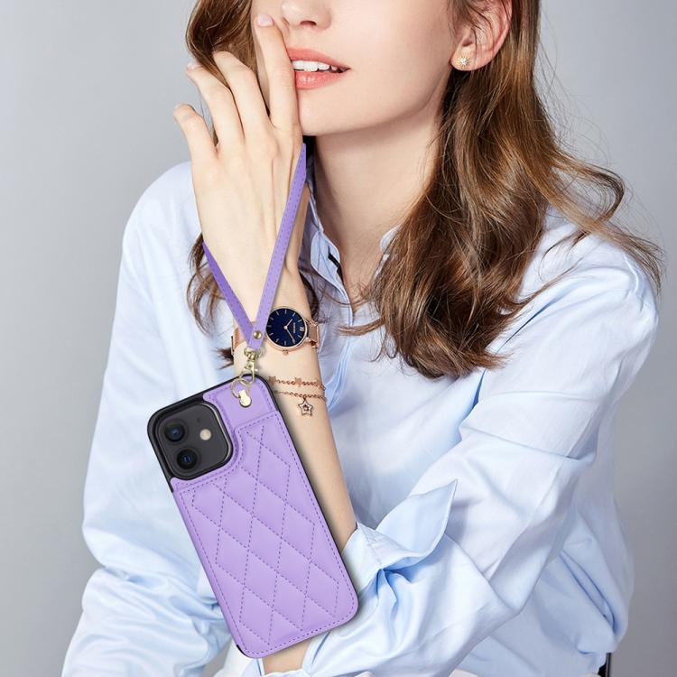Estuche para Teléfono Rombal iPhone 11 con Ranuras para Tarjetas y Cordón (Morado)