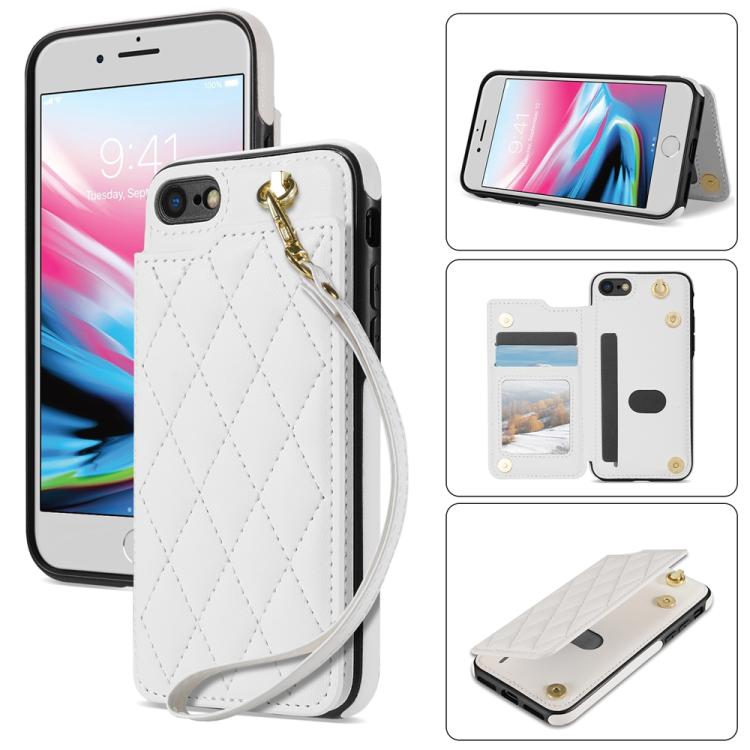 Estuche para Teléfono Rombal para iPhone 8 Plus/7 Plus con Ranuras y Cordón (Blanco)