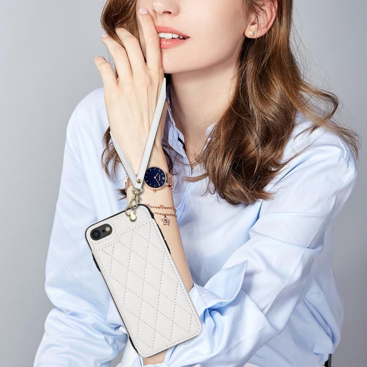 Estuche para Teléfono Rombal para iPhone 8 Plus/7 Plus con Ranuras y Cordón (Blanco)