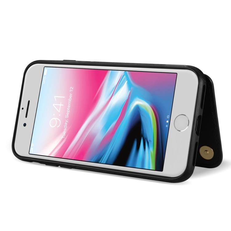Estuche para Teléfono iPhone 8 Plus 7 Plus Ranuras Tarjetas Hebilla Doble Cordón (Negro)