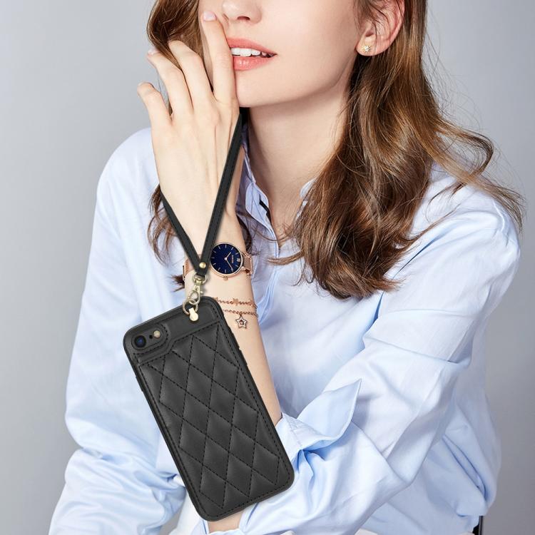 Estuche para Teléfono iPhone 8 Plus 7 Plus Ranuras Tarjetas Hebilla Doble Cordón (Negro)