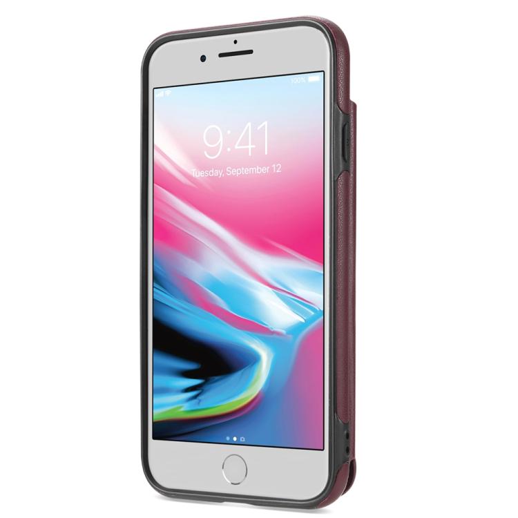 Estuche para Teléfono iPhone 8 Plus/7 Plus con Ranuras para Tarjetas y Hebilla Doble Rombal con Cordón (Rojo Vino)