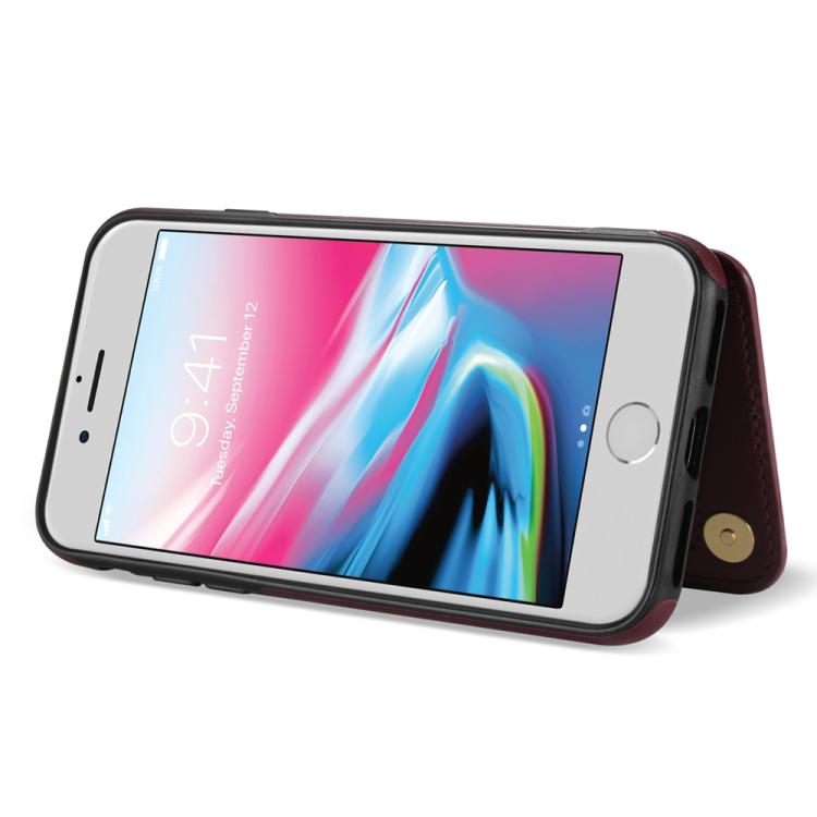 Estuche para Teléfono iPhone 8 Plus/7 Plus con Ranuras para Tarjetas y Hebilla Doble Rombal con Cordón (Rojo Vino)