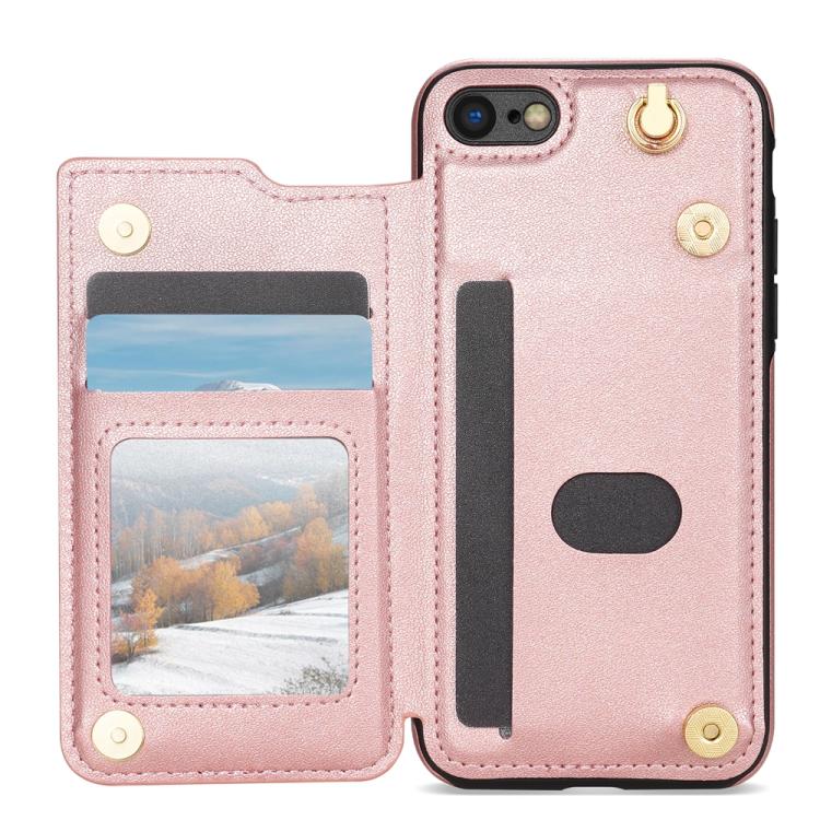 Estuche para Teléfono Rombal iPhone 8 Plus/7 Plus Ranuras Tarjetas Hebilla Cordón (Oro Rosa)