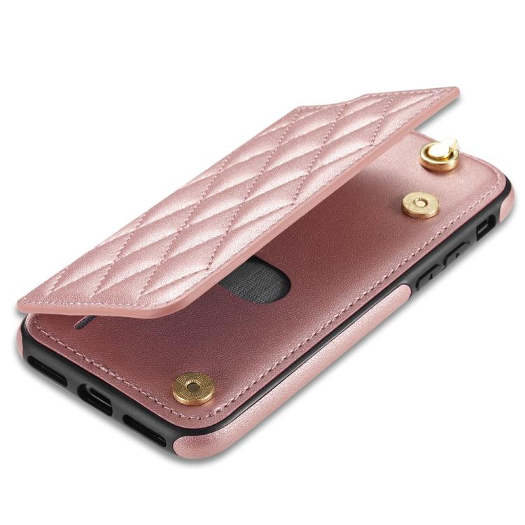 Estuche para Teléfono Rombal iPhone 8 Plus/7 Plus Ranuras Tarjetas Hebilla Cordón (Oro Rosa)