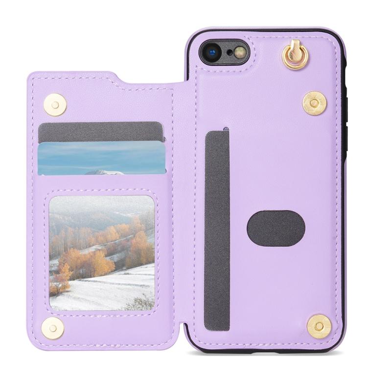 Estuche para Teléfono iPhone 8 Plus/7 Plus Ranuras Tarjetas Hebilla Doble Cordón (Morado)
