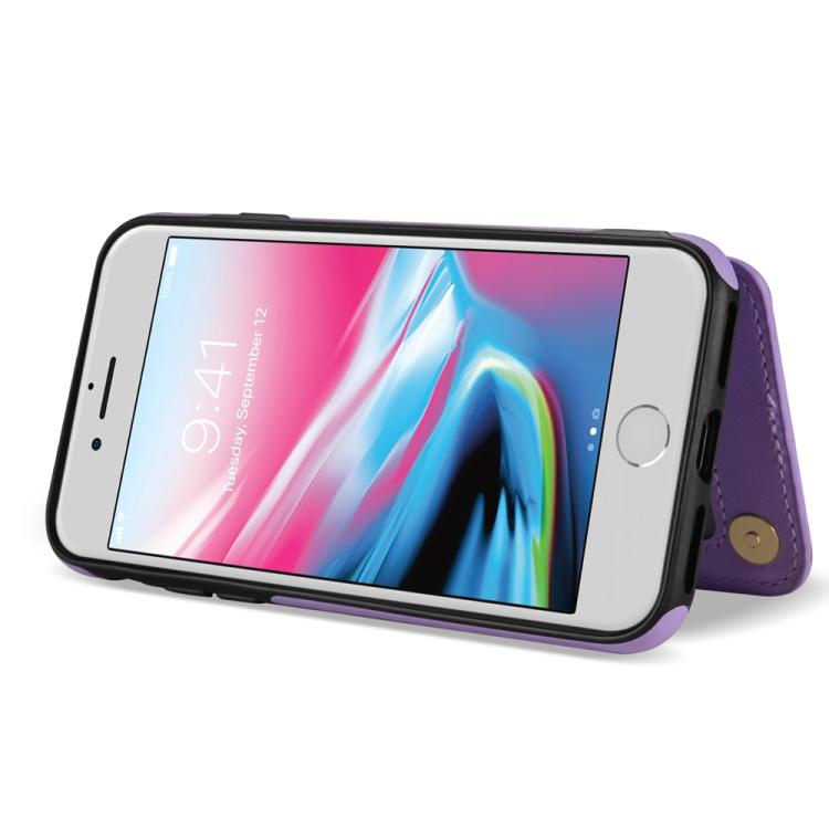 Estuche para Teléfono iPhone 8 Plus/7 Plus Ranuras Tarjetas Hebilla Doble Cordón (Morado)