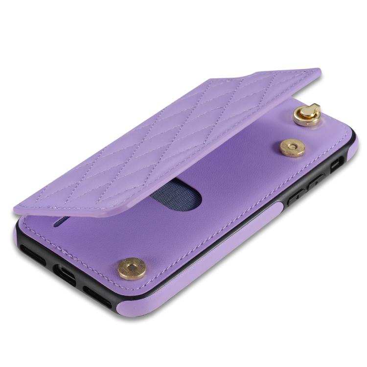 Estuche para Teléfono iPhone 8 Plus/7 Plus Ranuras Tarjetas Hebilla Doble Cordón (Morado)