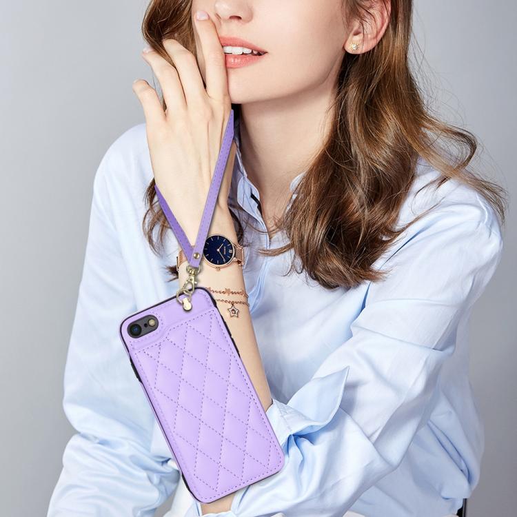 Estuche para Teléfono iPhone 8 Plus/7 Plus Ranuras Tarjetas Hebilla Doble Cordón (Morado)