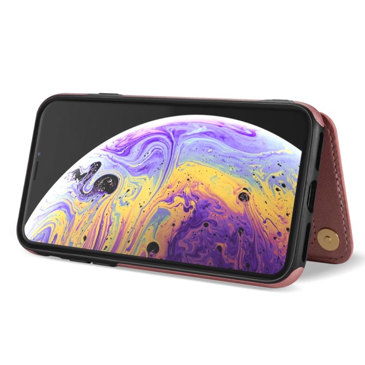 Estuche para Teléfono Rombal iPhone X/Xs Ranuras Tarjetas Hebilla Doble con Cordón (Oro Rosa)