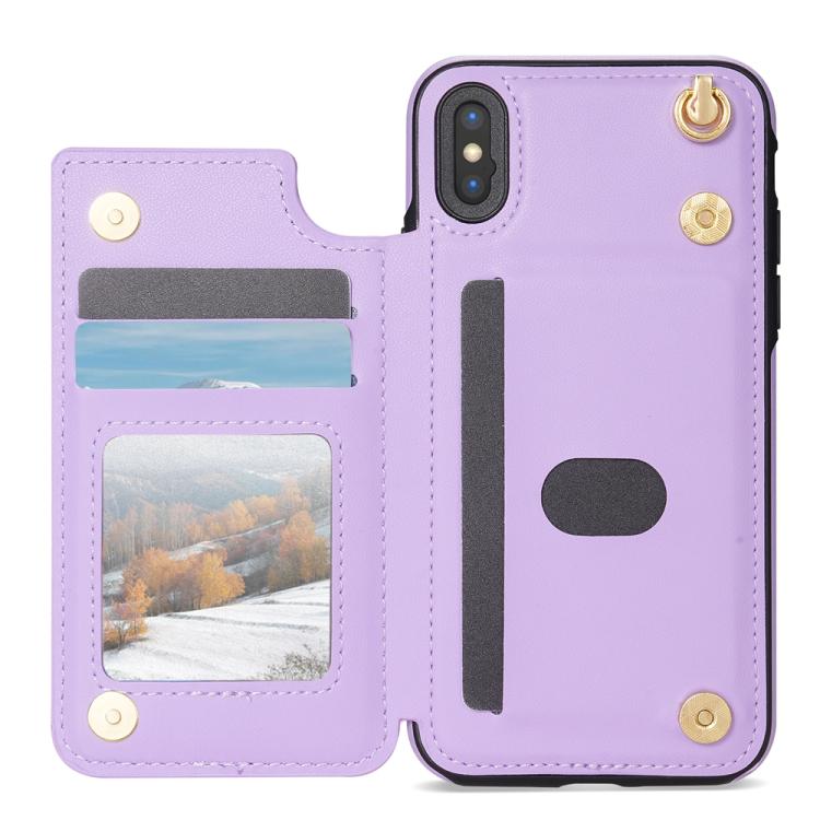Estuche para Teléfono iPhone X/Xs Ranuras para Tarjetas Hebilla Doble Cordón (Morado)