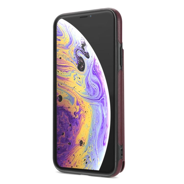 Estuche para Teléfono iPhone Xr Ranuras Tarjetas Hebilla Doble Rombal con Cordón (Rojo Vino)