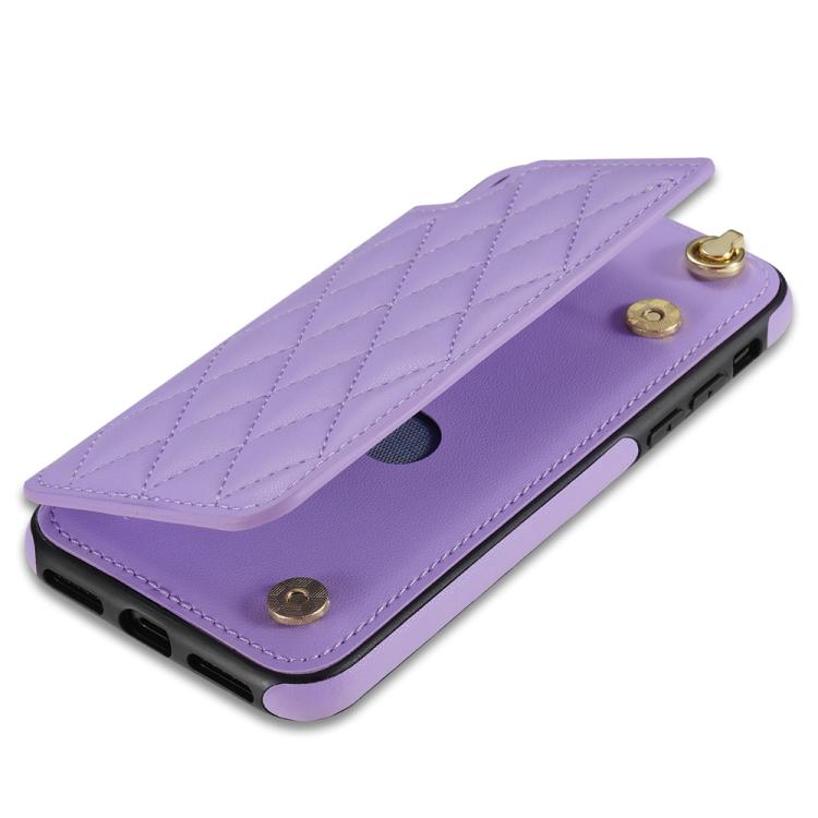 Estuche para Teléfono Rombal para iPhone Xr con Ranuras para Tarjetas y Cordón (Morado)