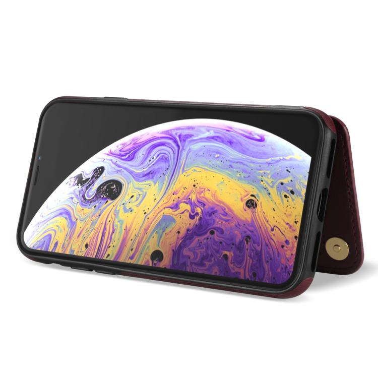 Estuche para Teléfono iPhone Xs Max con Ranuras para Tarjetas y Hebilla Doble Rombal con Cordón (Negro)
