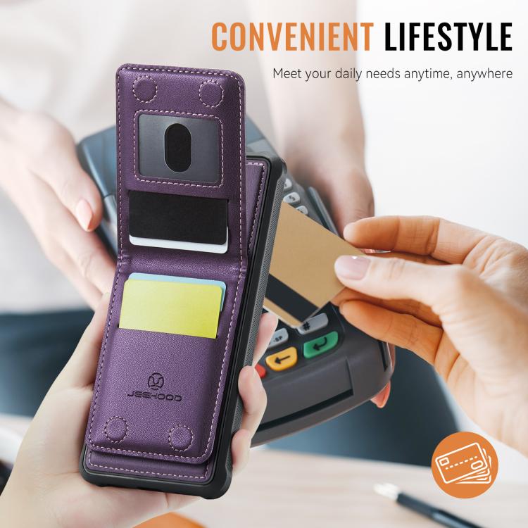 Funda de PU estilo británico para Samsung Galaxy S25 Edge 5G JEEHOOD J06 con tarjetero RFID MagSafe (morado)