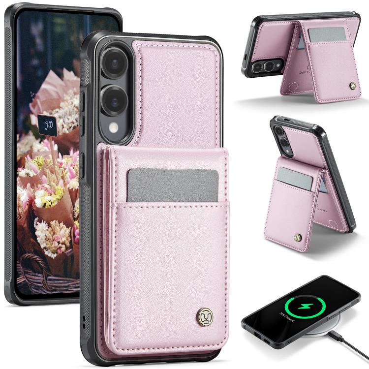 Funda de PU estilo británico para Samsung Galaxy S25 Edge 5G JEEHOOD J06 con tarjetero RFID MagSafe (rosa)