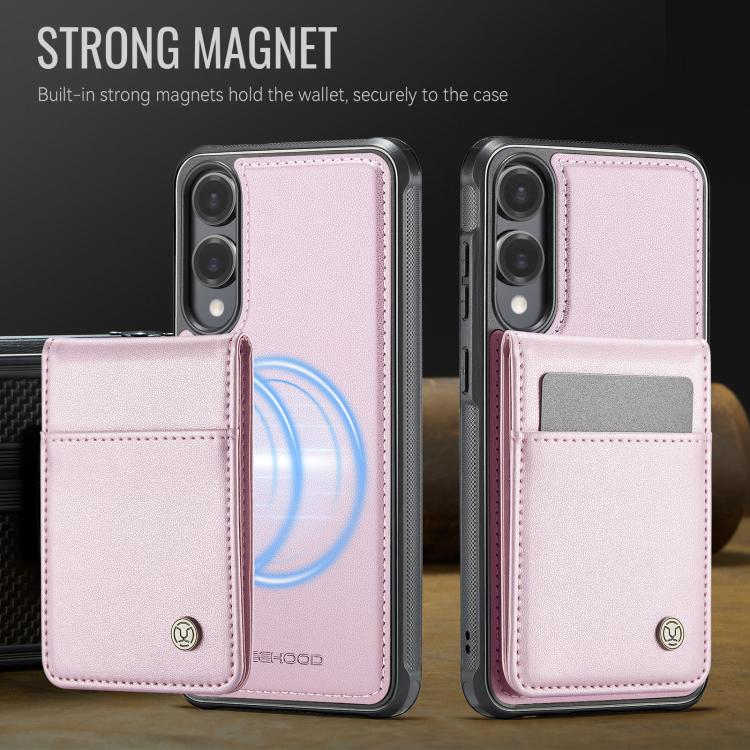 Funda de PU estilo británico para Samsung Galaxy S25 Edge 5G JEEHOOD J06 con tarjetero RFID MagSafe (rosa)