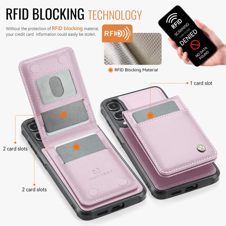 Funda de PU estilo británico para Samsung Galaxy S25 Edge 5G JEEHOOD J06 con tarjetero RFID MagSafe (rosa)