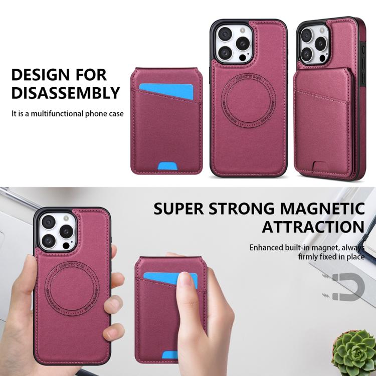 Funda para Teléfono Magsafe iPhone 11 Pro con Tarjetero Desmontable (Rojo Vino)