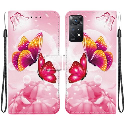 Funda de Cuero con Dibujo de Colores y Textura de Cristal para Redmi Note 12 Pro 4G (Mariposas Rosas)