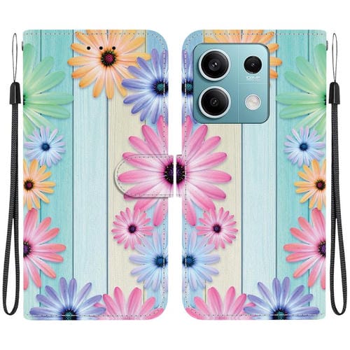 Funda de Cuero con Dibujo de Colores y Textura de Cristal para Redmi Note 13 5G (Girasoles)