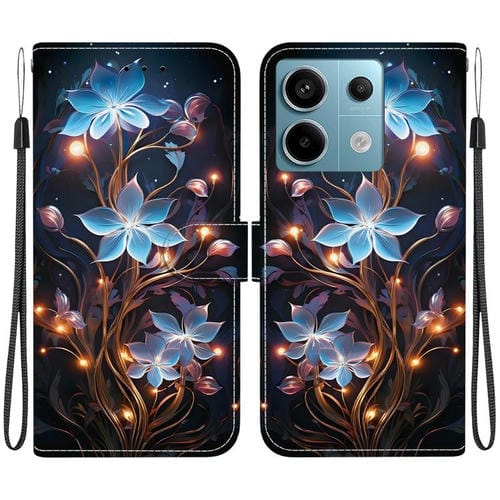 Funda de Cuero con Dibujo de Colores y Textura de Cristal para Redmi Note 13 Pro 5G (Flor de Linterna Pequeña)