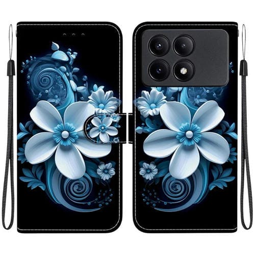 Funda de Cuero con Dibujo de Colores y Textura de Cristal para Redmi K70E/Poco X6 Pro (Orquídea Negra)