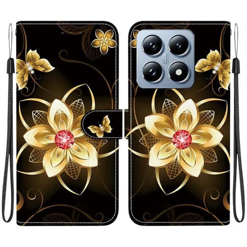 Funda de Cuero con Dibujo de Colores y Textura de Cristal para Xiaomi 14T Pro (Pavo Real)