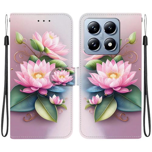Funda de Cuero con Dibujo de Colores y Textura de Cristal para Xiaomi 14T Pro (Lotus)