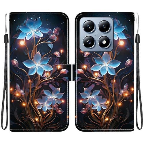 Funda de Cuero con Dibujo de Colores y Textura de Cristal para Xiaomi 14T Pro (Flor de Linterna Pequeña)