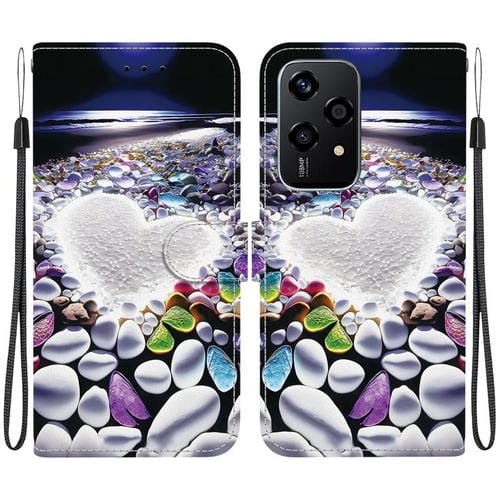 Funda de Cuero con Dibujo a Color y Textura de Cristal Global para Honor 200 Lite (Corazón)