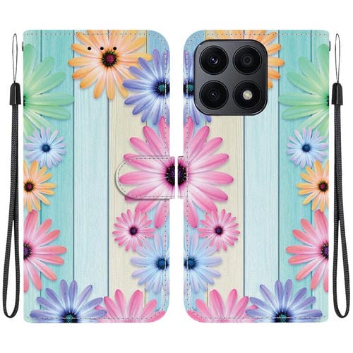 Funda de Cuero para Honor X8A con Dibujo de Girasoles y Textura de Cristal