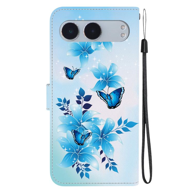 Funda de Cuero para OnePlus Nord 4 con Dibujo de Colores y Textura de Cristal (Mariposas Azules)