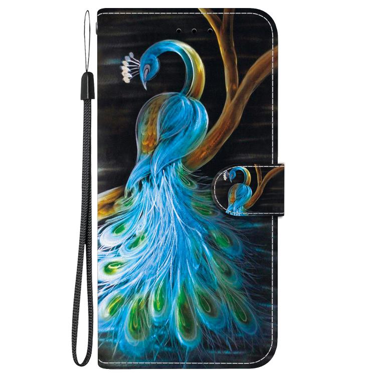 Funda de Cuero con Dibujo y Textura de Cristal para OnePlus Ace 2V 5G/Nord 3 (Pavo Real)