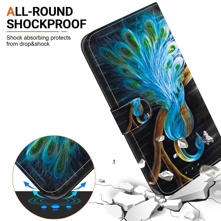 Funda de Cuero con Dibujo y Textura de Cristal para OnePlus Ace 2V 5G/Nord 3 (Pavo Real)