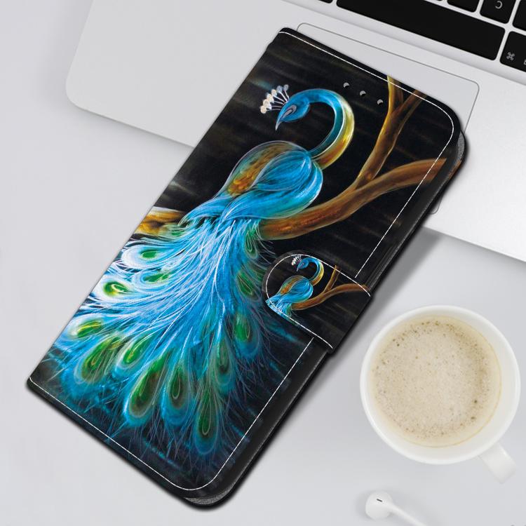 Funda de Cuero con Dibujo y Textura de Cristal para OnePlus Ace 2V 5G/Nord 3 (Pavo Real)