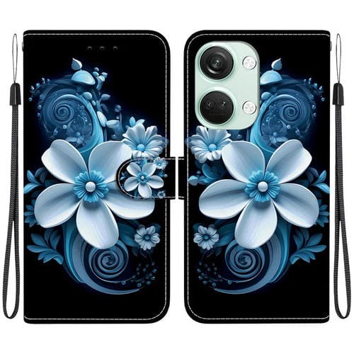 Funda de Cuero con Dibujo y Textura de Cristal para OnePlus Ace 2V 5G y Nord 3 (Orquídea Negra)